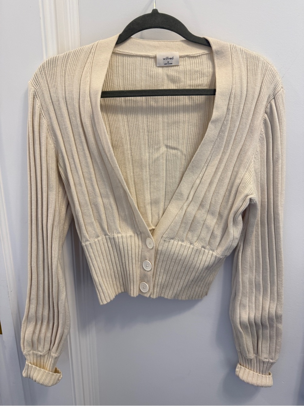 Wilfred Ivory Ribbed V-Neck Buttoned Cardigan